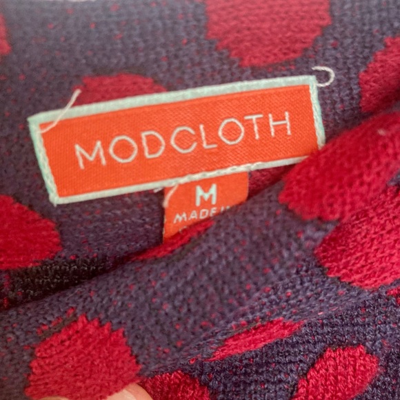ModCloth A-Line polka dot sweater skirt in navy/red size M - Picture 4 of 5